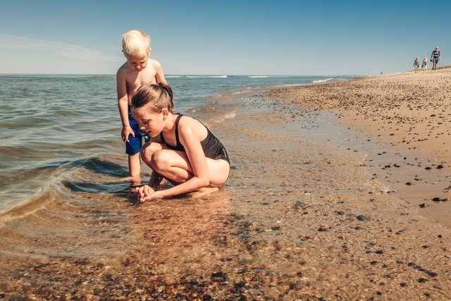 Barn på stranden i närheten av Vedersø Klit